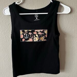 EUC Juniors Hurley Black floral cropped tank top sz M